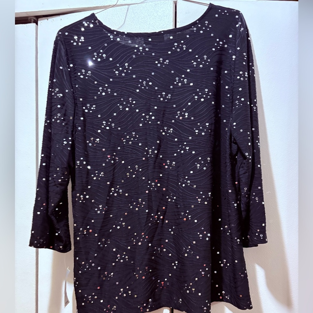 Black Sequin Embellished Top - Picture 1 of 7